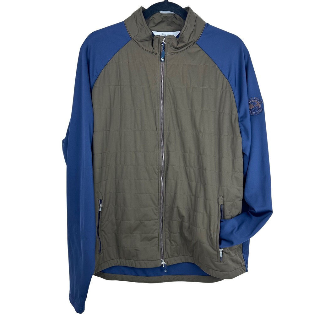 Peter Millar XL Pebble Beach Golf Links Jacket Full Zip Quilted Olive Blue